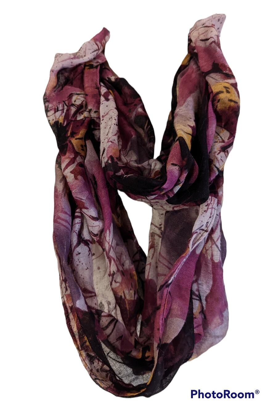 Purple Black Gray Floral Abstract Splatter Print Lightweight Infinity Scarf OSFM
